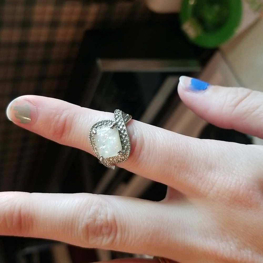 Sterling marcasite and faux opal ring